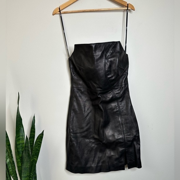 ET OCHS Elizabeth Leather Black Strapless Cut-Out Mini Dress 6 NWOT - Picture 5 of 14